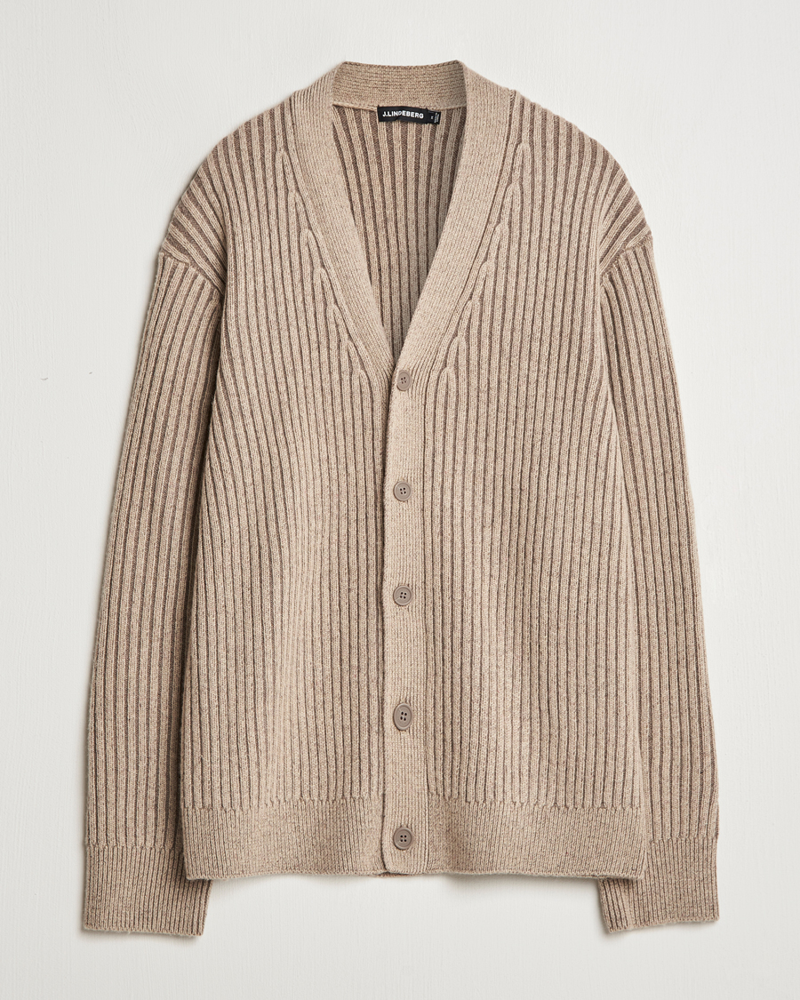 Herr | Tröjor | J.Lindeberg | Twin Plated Knit Cardigan Tiger Brown