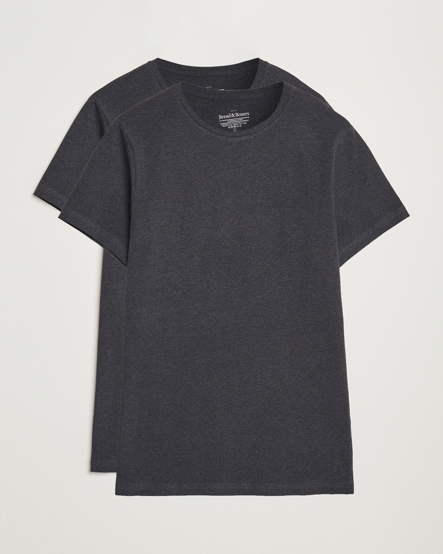 Herr | T-Shirts | Bread & Boxers | 2-Pack Crew Neck T-Shirt Dark Grey Melange