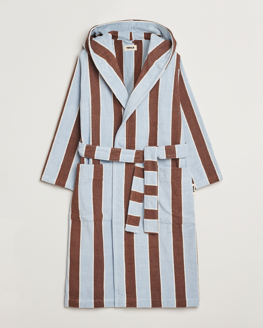 Herr | Tekla Organic Terry Hooded Bathrobe Cocoa Stripes | Tekla | Organic Terry Hooded Bathrobe Cocoa Stripes