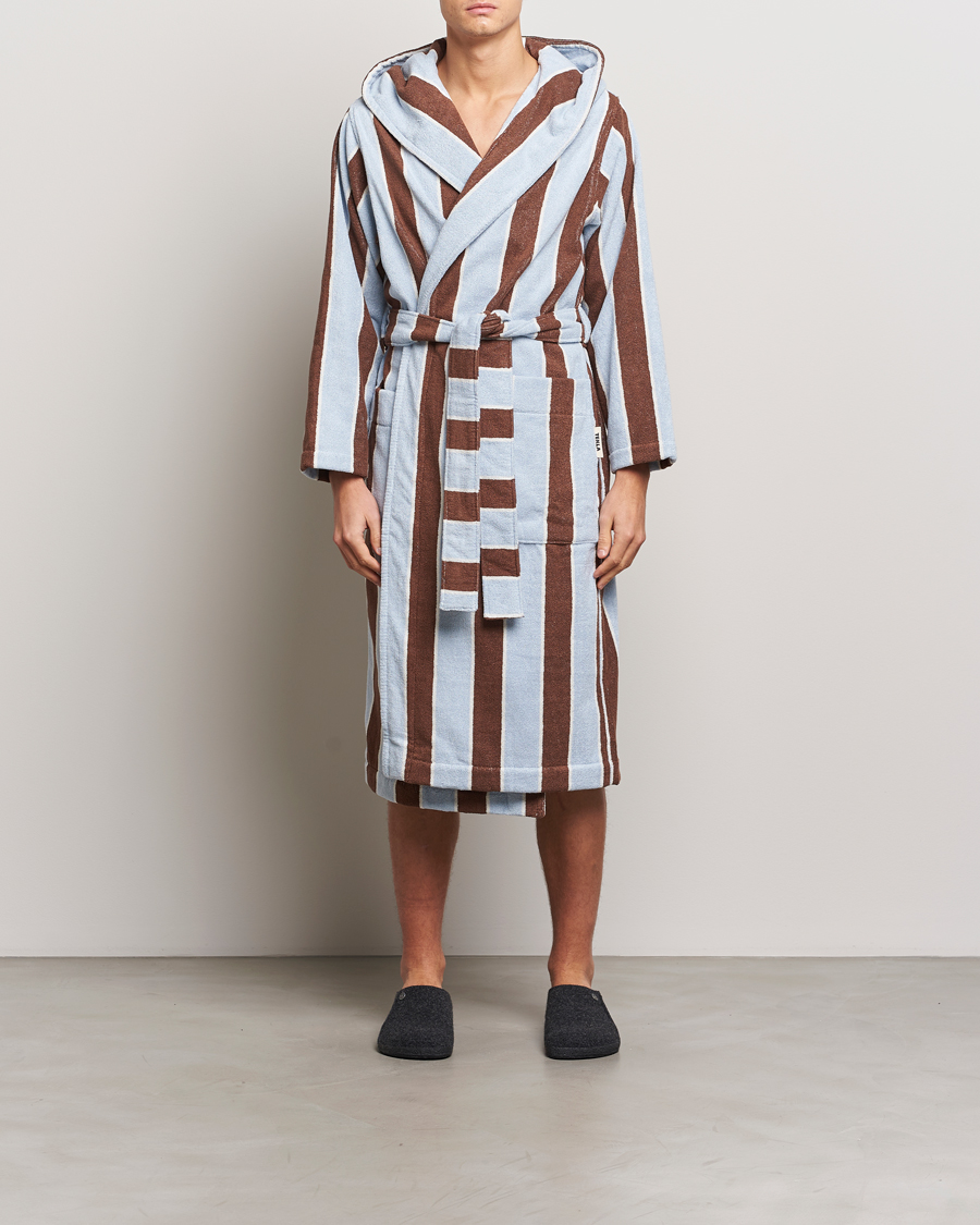 Herr | Tekla Organic Terry Hooded Bathrobe Cocoa Stripes | Tekla | Organic Terry Hooded Bathrobe Cocoa Stripes