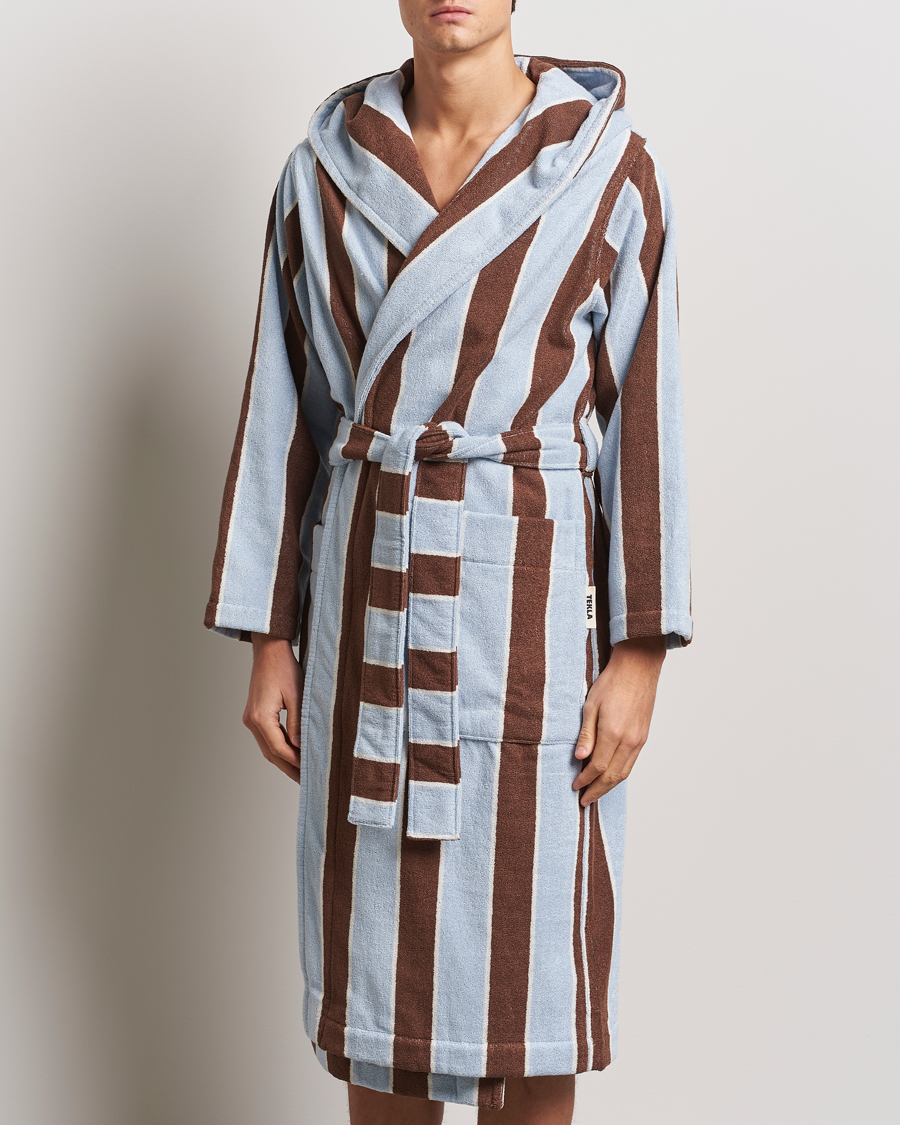 Herr | Tekla Organic Terry Hooded Bathrobe Cocoa Stripes | Tekla | Organic Terry Hooded Bathrobe Cocoa Stripes