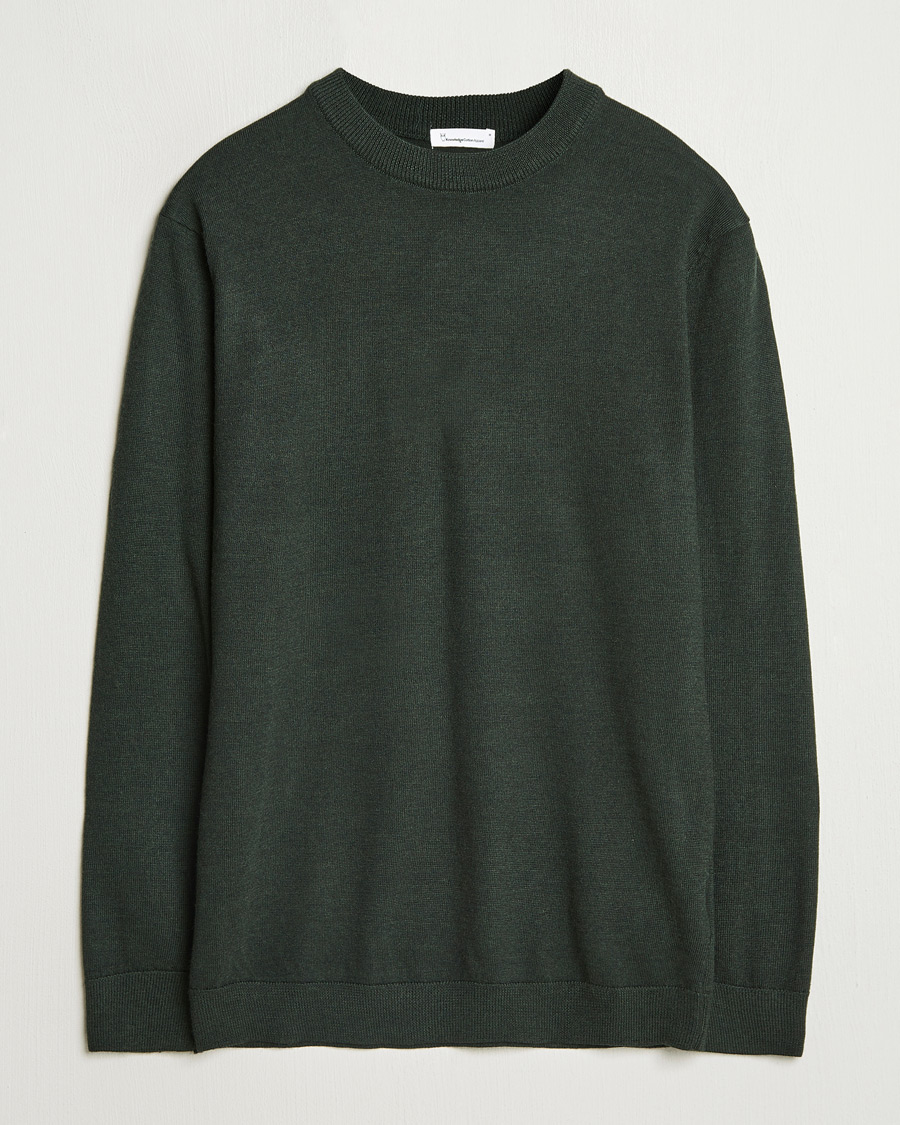 Herr | Tröjor | KnowledgeCotton Apparel | Regular Merino Knit Crew Neck Green