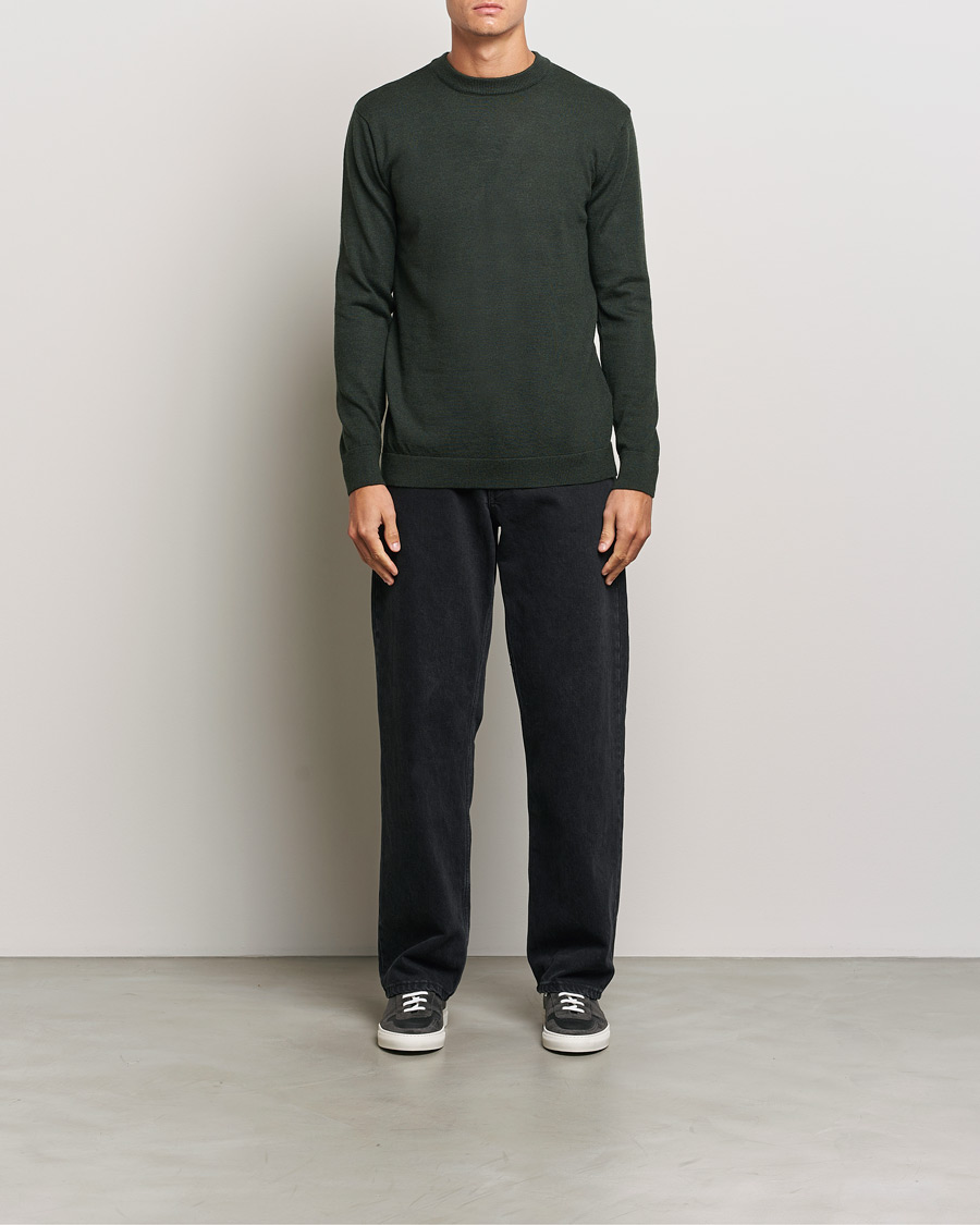 Herr | Tröjor | KnowledgeCotton Apparel | Regular Merino Knit Crew Neck Green