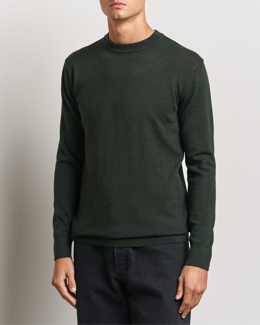 Herr | Tröjor | KnowledgeCotton Apparel | Regular Merino Knit Crew Neck Green