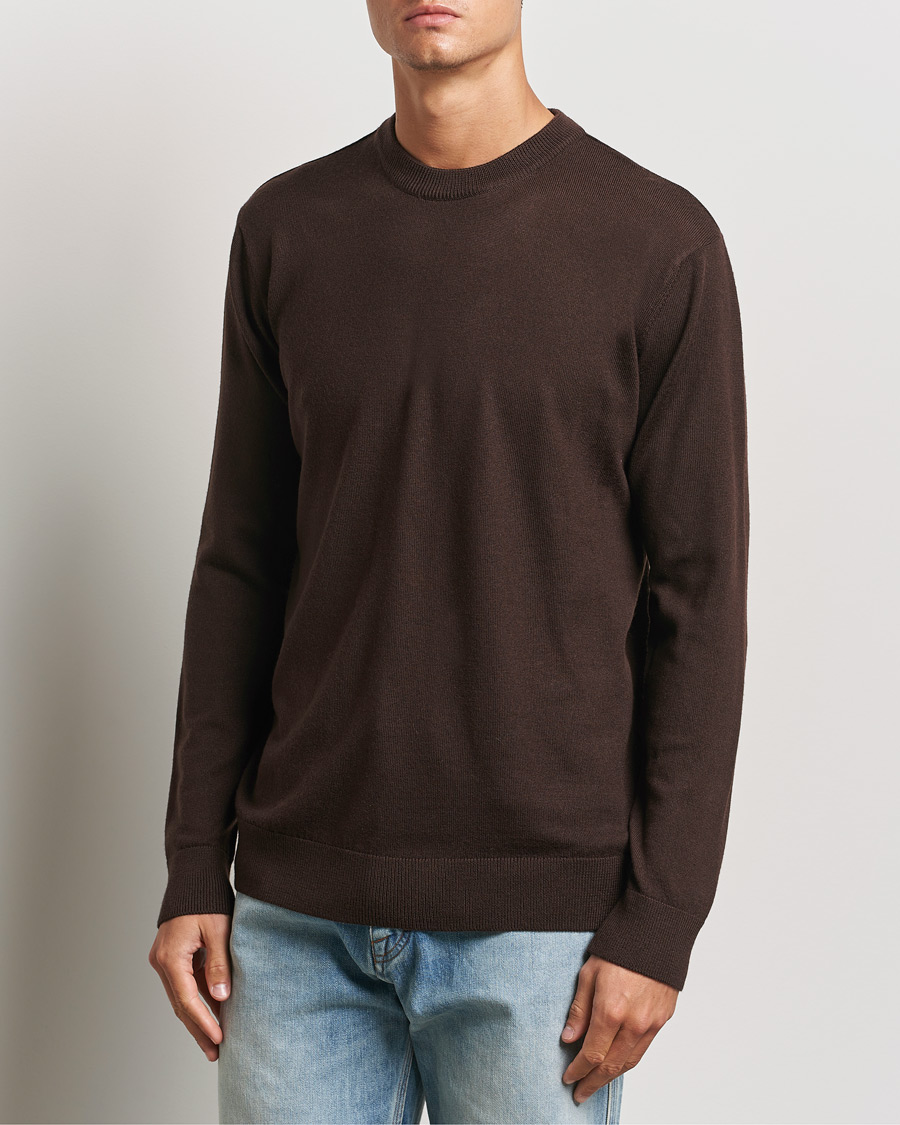 Herr | Tröjor | KnowledgeCotton Apparel | Regular Merino Knit Crew Neck Brown