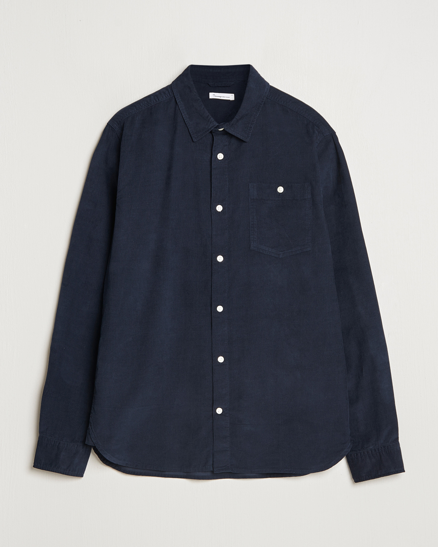 Herr | Skjortor | KnowledgeCotton Apparel | Regular Fit Corduroy Shirt Navy