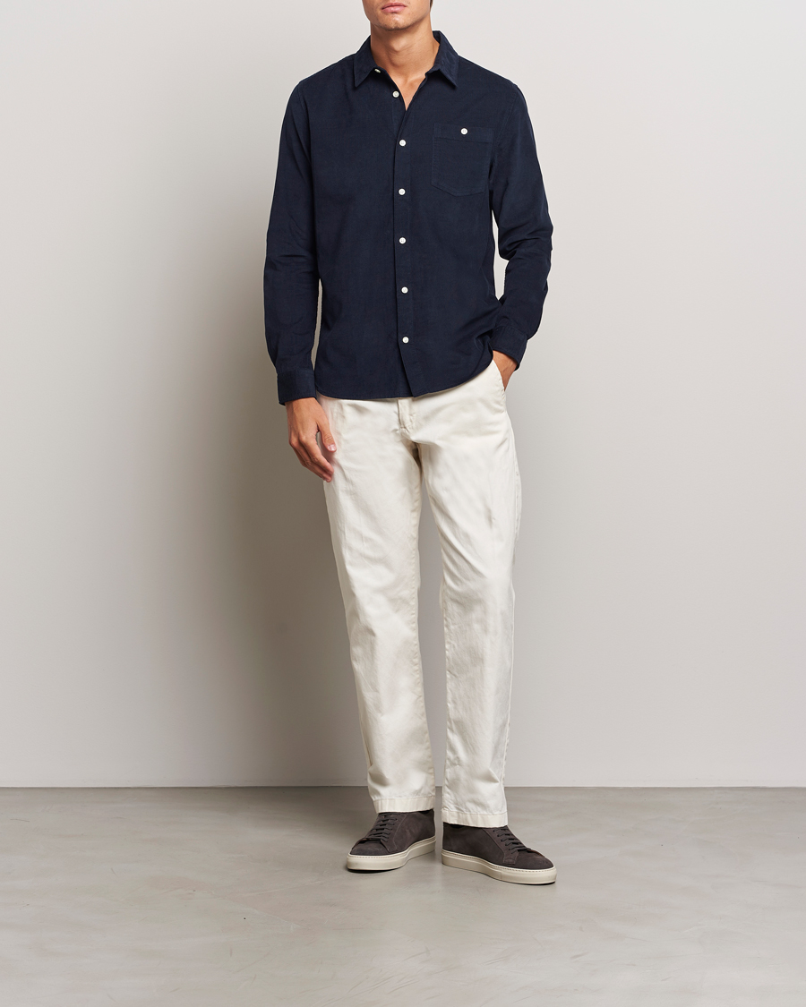 Herr | Skjortor | KnowledgeCotton Apparel | Regular Fit Corduroy Shirt Navy