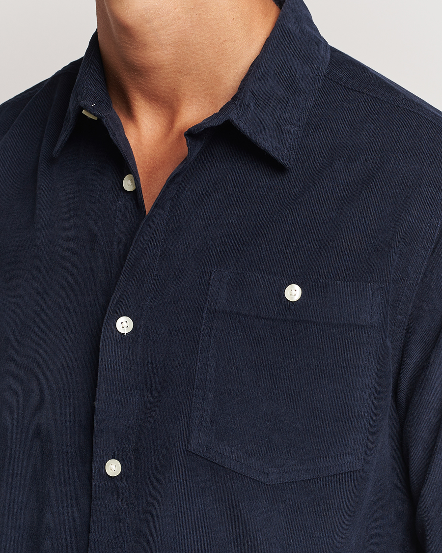 Herr | Skjortor | KnowledgeCotton Apparel | Regular Fit Corduroy Shirt Navy