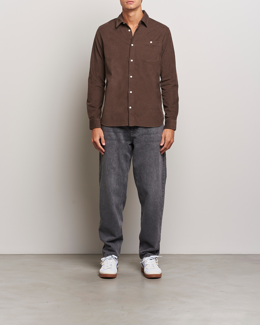 Herr | Skjortor | KnowledgeCotton Apparel | Regular Fit Corduroy Shirt Brown