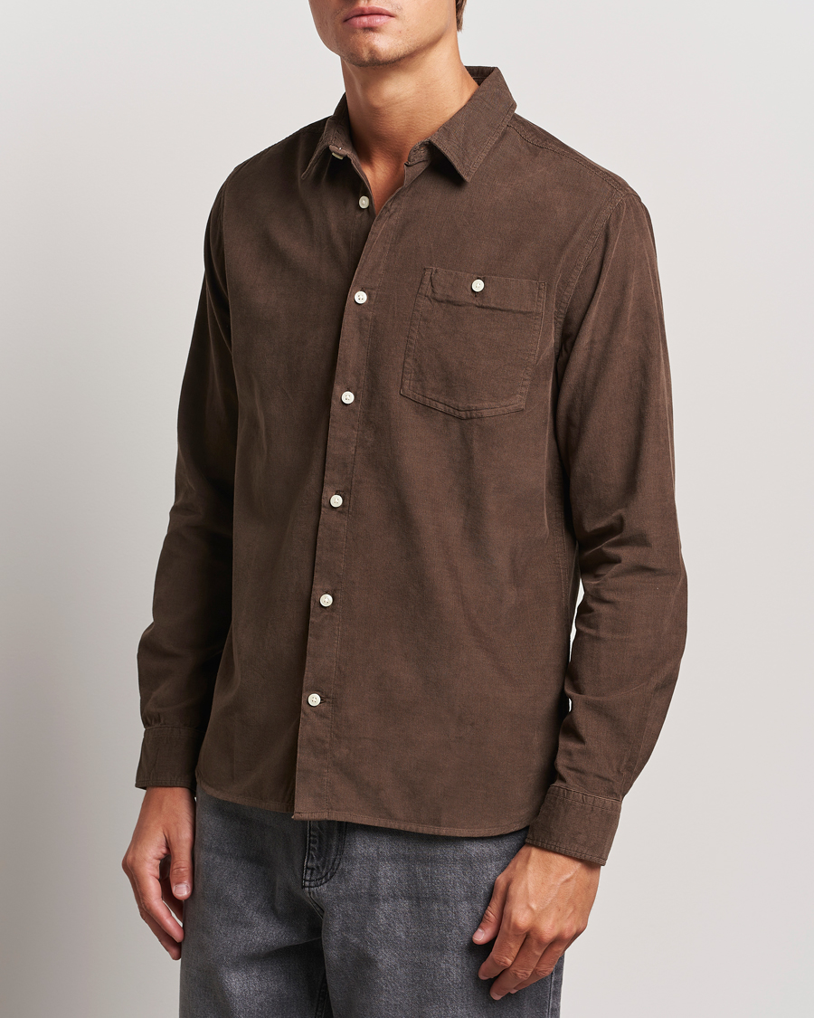 Herr | Skjortor | KnowledgeCotton Apparel | Regular Fit Corduroy Shirt Brown