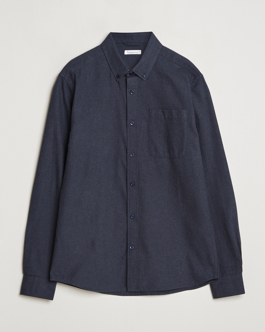 Herr | Skjortor | KnowledgeCotton Apparel | Regular Fit Melange Flannel Shirt Navy