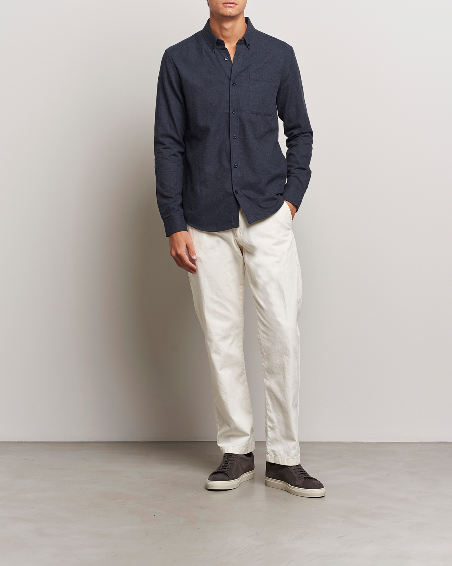 Herr | Skjortor | KnowledgeCotton Apparel | Regular Fit Melange Flannel Shirt Navy