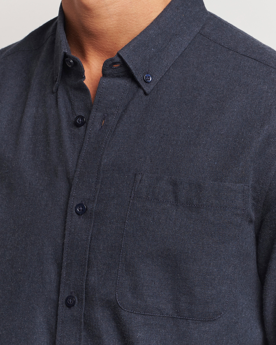 Herr | Skjortor | KnowledgeCotton Apparel | Regular Fit Melange Flannel Shirt Navy