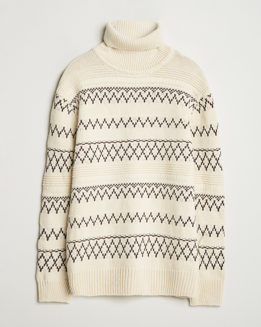 Herr | Tröjor | KnowledgeCotton Apparel | Knitted Pattern Lambswool Rollneck Off White