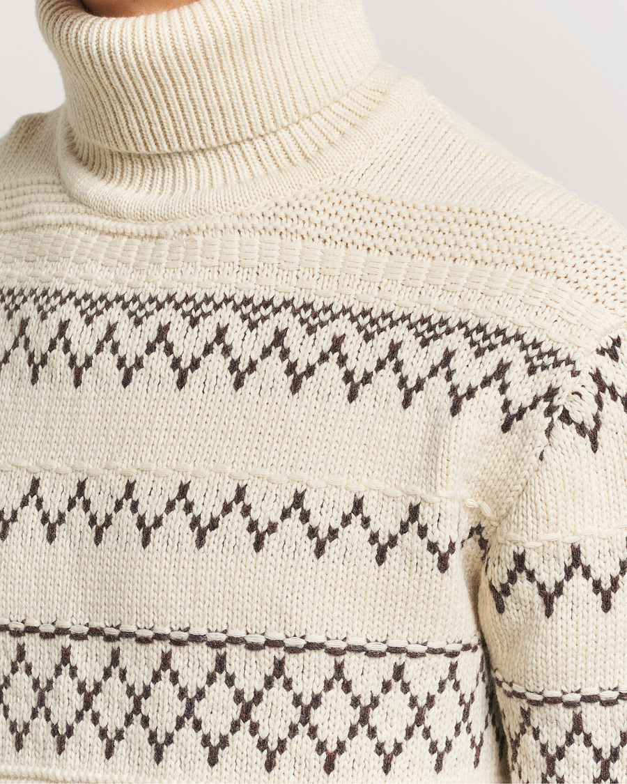 Herr | Tröjor | KnowledgeCotton Apparel | Knitted Pattern Lambswool Rollneck Off White