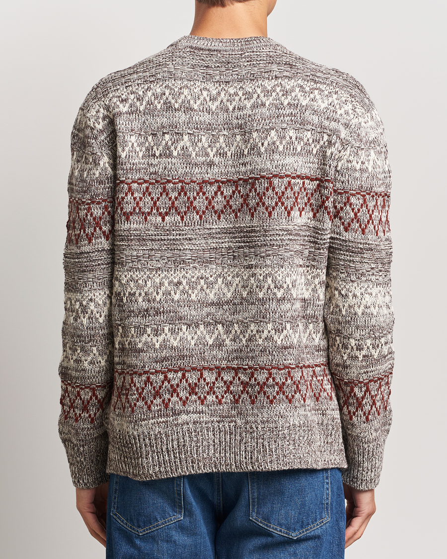 Herr | Tröjor | KnowledgeCotton Apparel | Knitted Pattern Lambswool Crewneck Brown