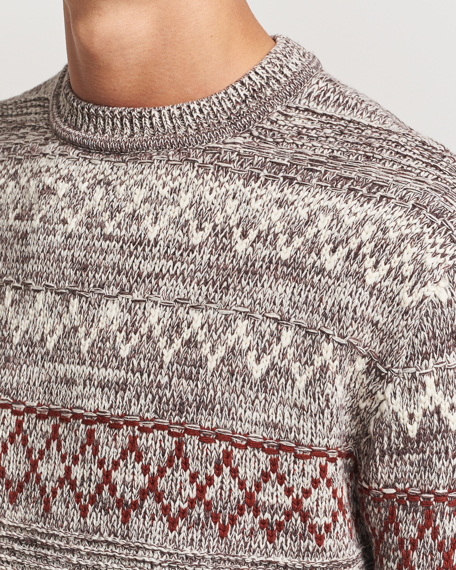 Herr | Tröjor | KnowledgeCotton Apparel | Knitted Pattern Lambswool Crewneck Brown