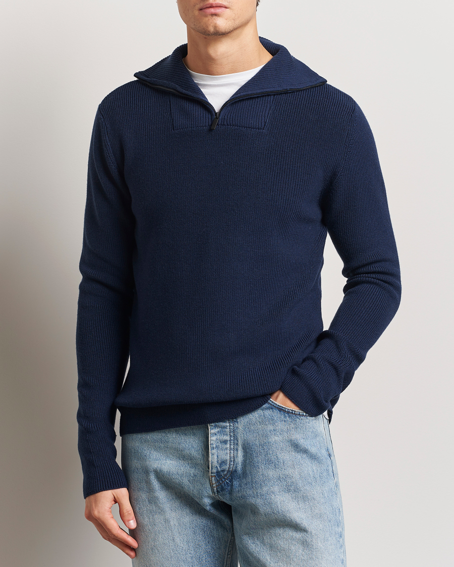 Herr | Tröjor | KnowledgeCotton Apparel | Heavy Lambswool Half Zip Navy