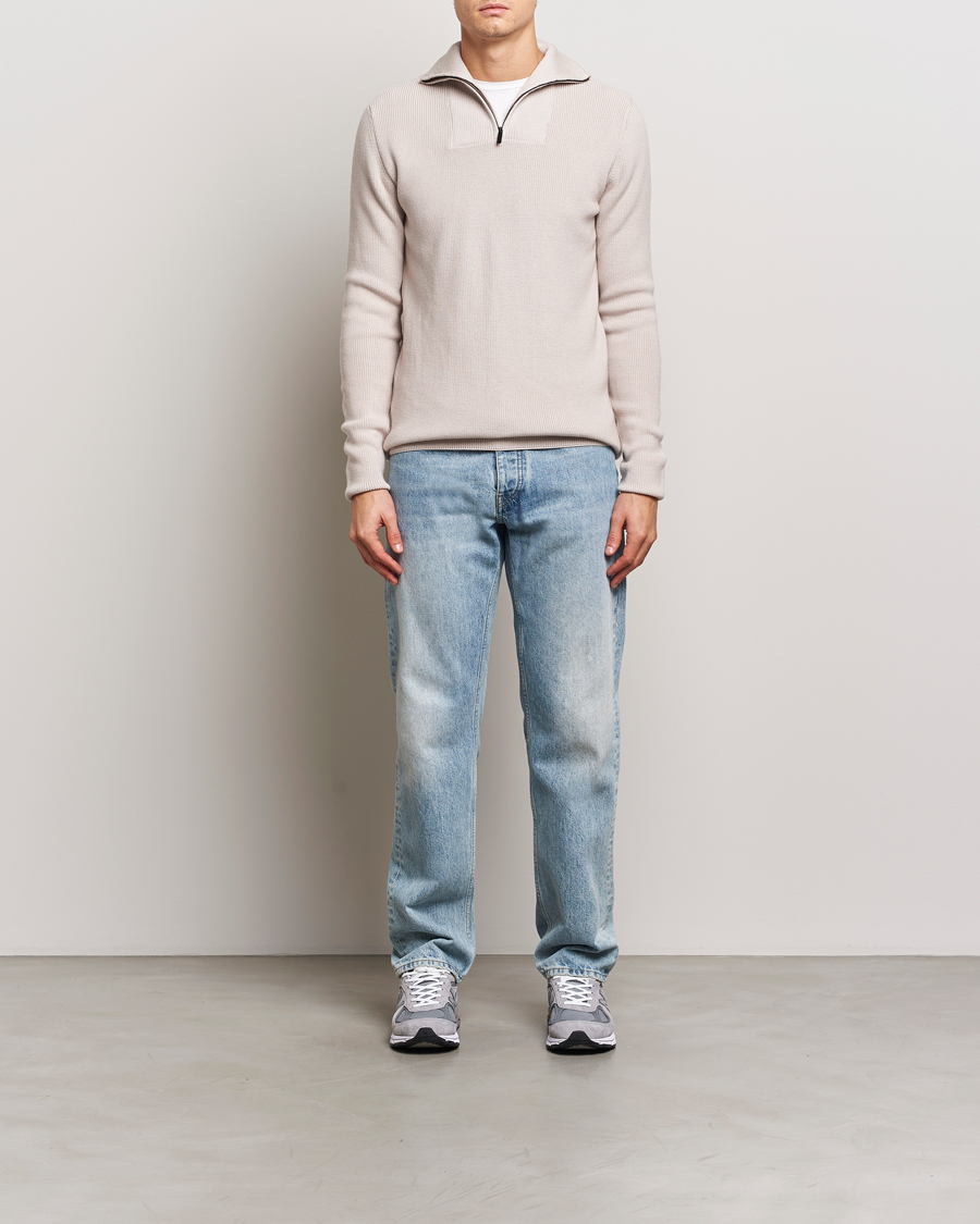 Herr | Tröjor | KnowledgeCotton Apparel | Heavy Lambswool Half Zip Off White