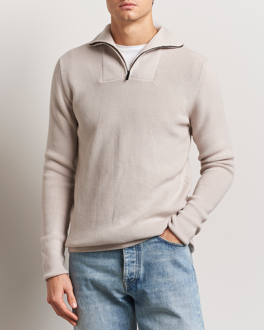 Herr | Tröjor | KnowledgeCotton Apparel | Heavy Lambswool Half Zip Off White