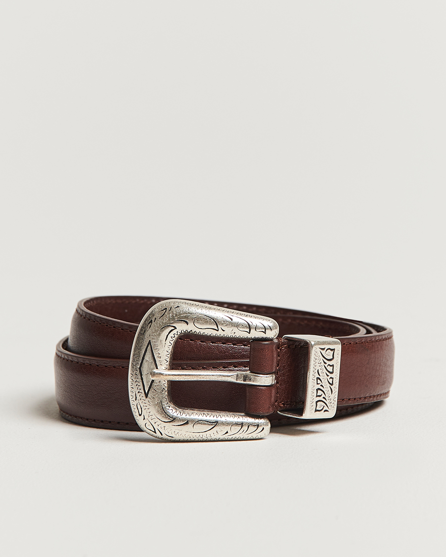 Herr | Bälten | Anderson's | Grained Western Leather Belt 2,5 cm Brown