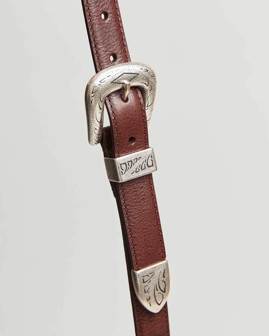 Herr | Bälten | Anderson's | Grained Western Leather Belt 2,5 cm Brown