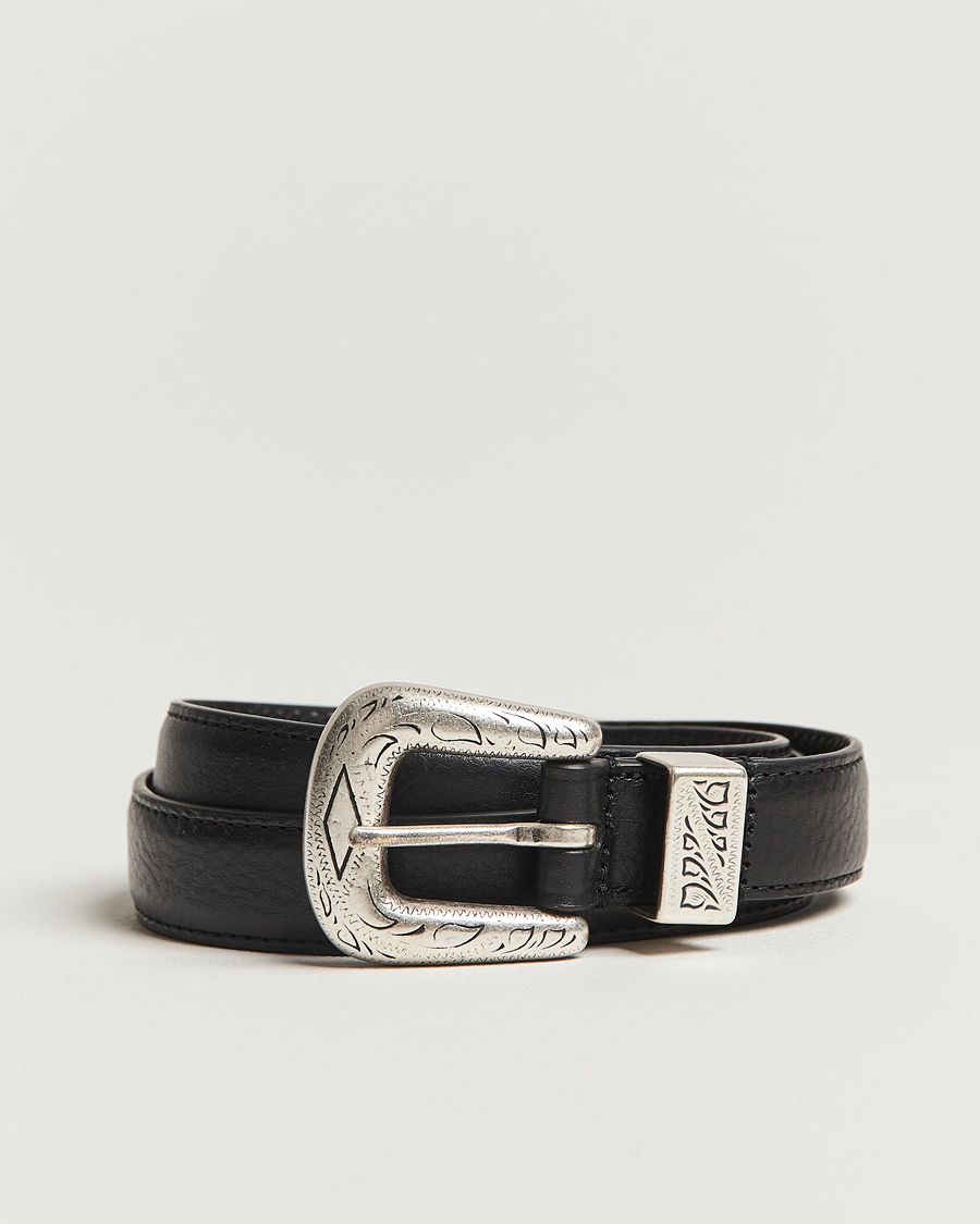 Herr | Bälten | Anderson's | Grained Western Leather Belt 2,5 cm Black