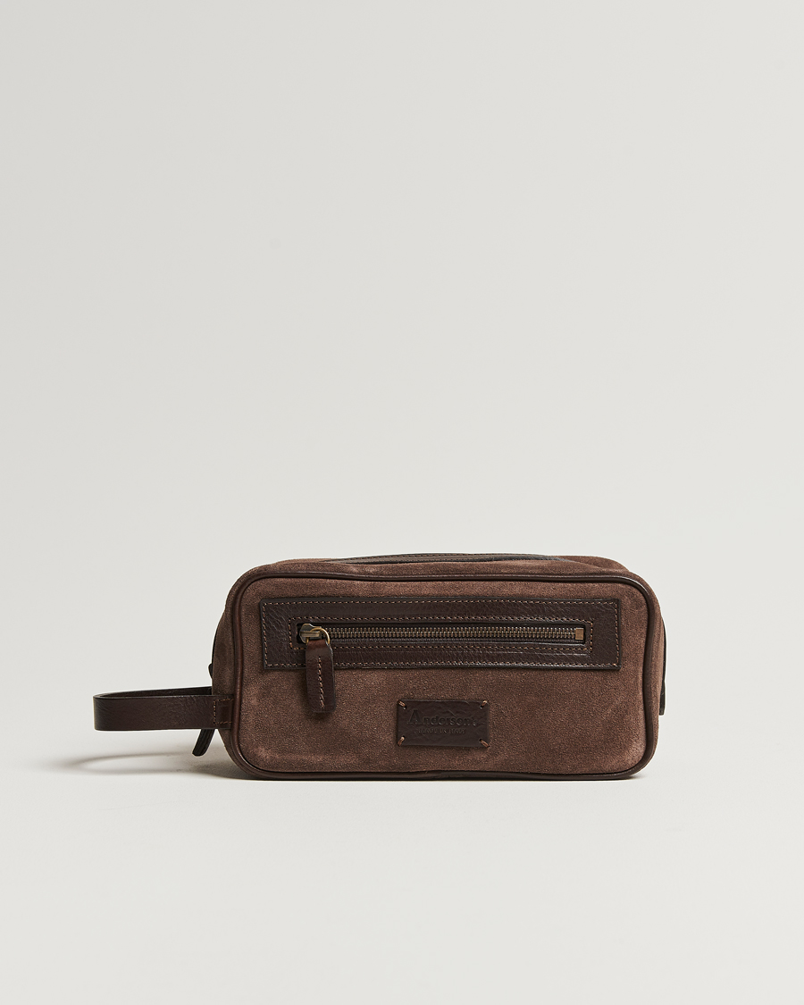 Herr | Anderson's Suede Washbag Dark Brown | Anderson's | Suede Washbag Dark Brown