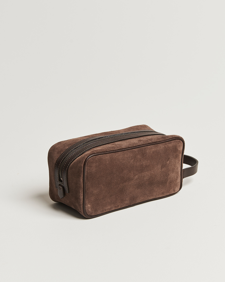 Herr | Anderson's Suede Washbag Dark Brown | Anderson's | Suede Washbag Dark Brown