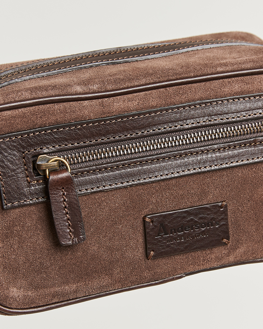 Herr | Anderson's Suede Washbag Dark Brown | Anderson's | Suede Washbag Dark Brown