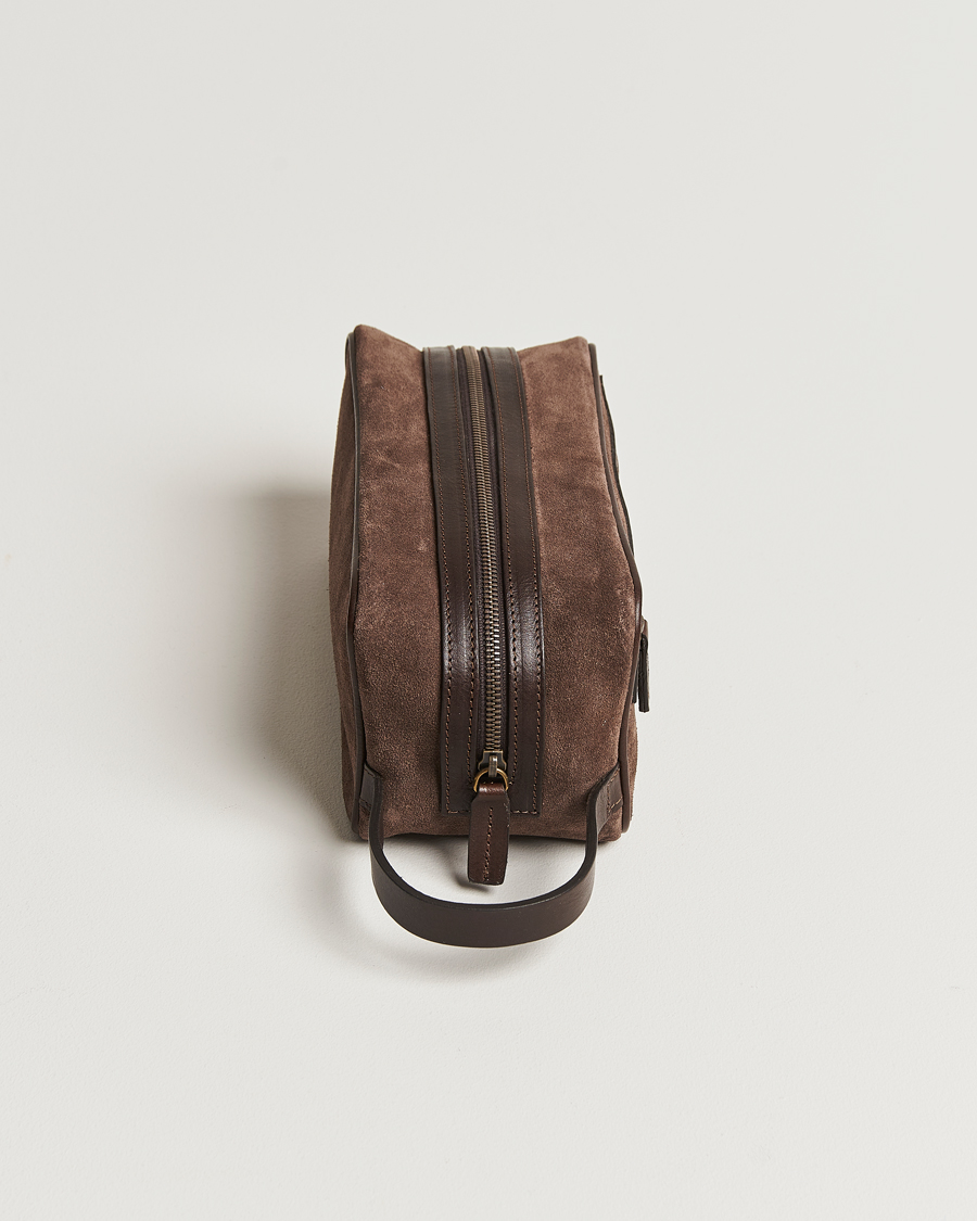 Herr | Anderson's Suede Washbag Dark Brown | Anderson's | Suede Washbag Dark Brown