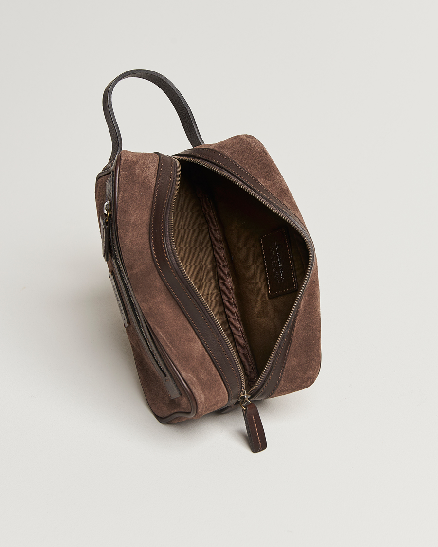 Herr | Anderson's Suede Washbag Dark Brown | Anderson's | Suede Washbag Dark Brown