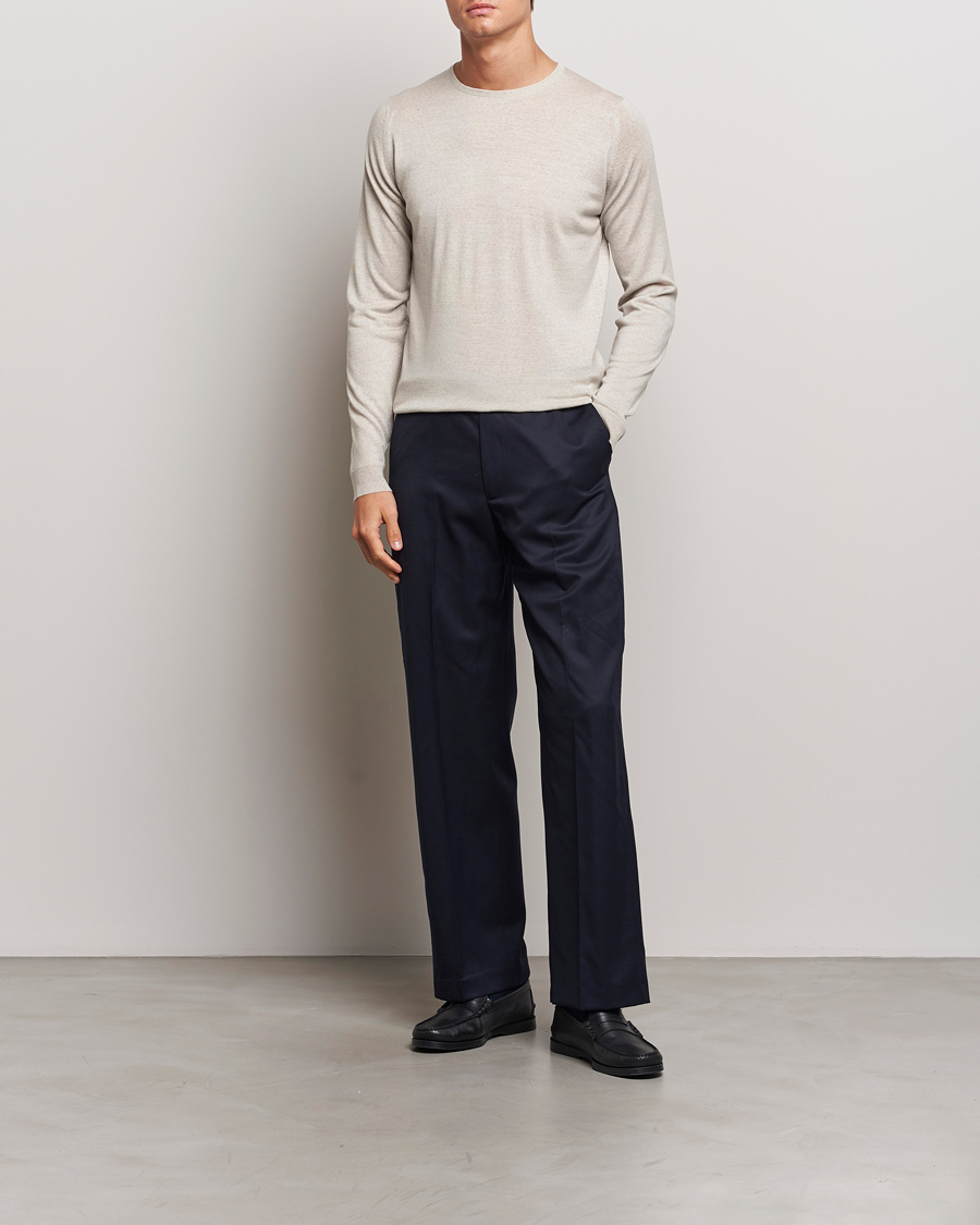 Herr | Tröjor | John Smedley | Lundy Extra Fine Merino Crew Neck Grey Fleece