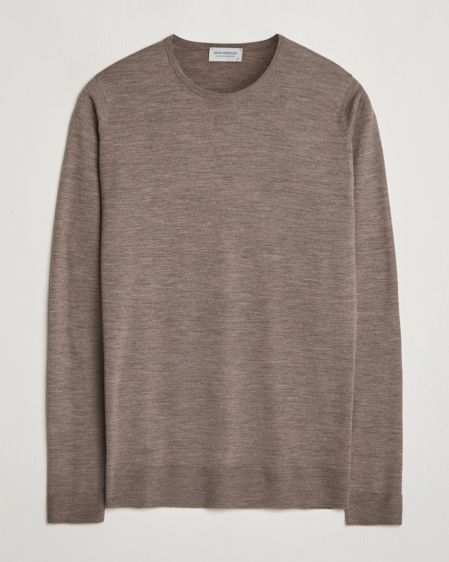 Herr | Tröjor | John Smedley | Lundy Extra Fine Merino Crew Neck Mushroom Brown