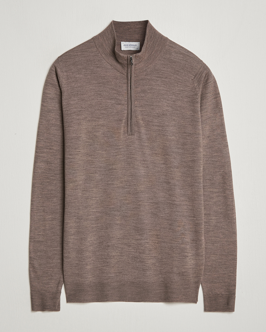 Herr | Tröjor | John Smedley | Barrow Extra Fine Merino Half Zip Mushroom