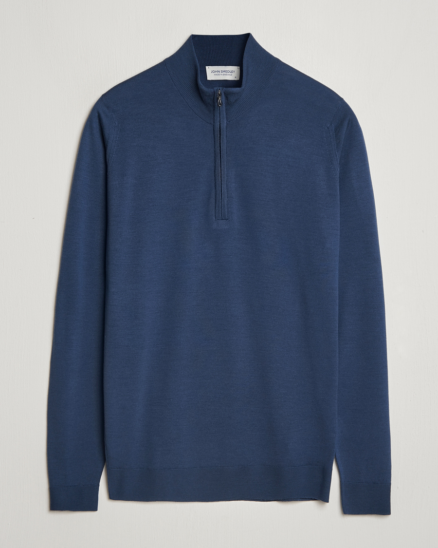 Herr | Tröjor | John Smedley | Barrow Extra Fine Merino Half Zip Smoke Blue