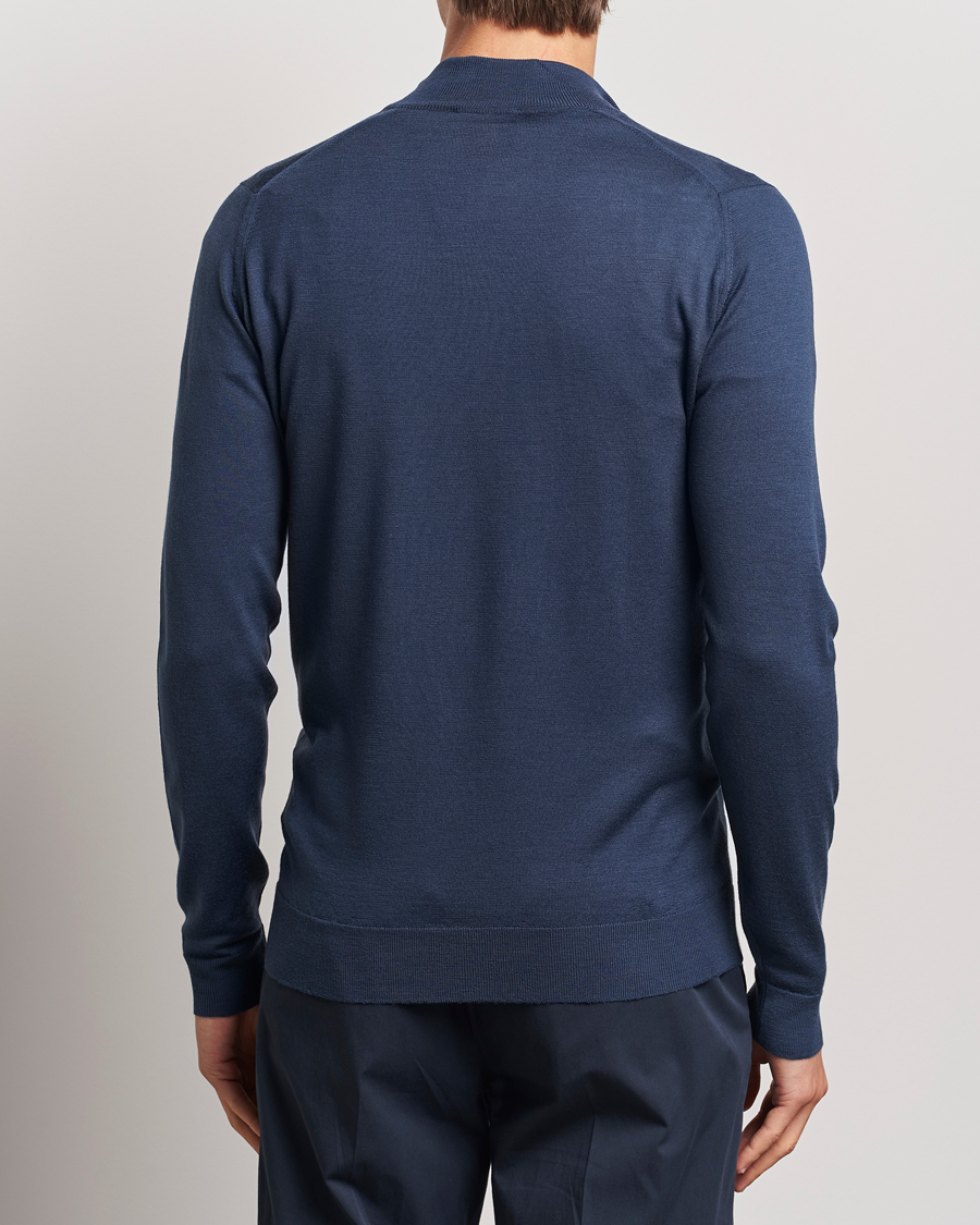 Herr | Tröjor | John Smedley | Barrow Extra Fine Merino Half Zip Smoke Blue