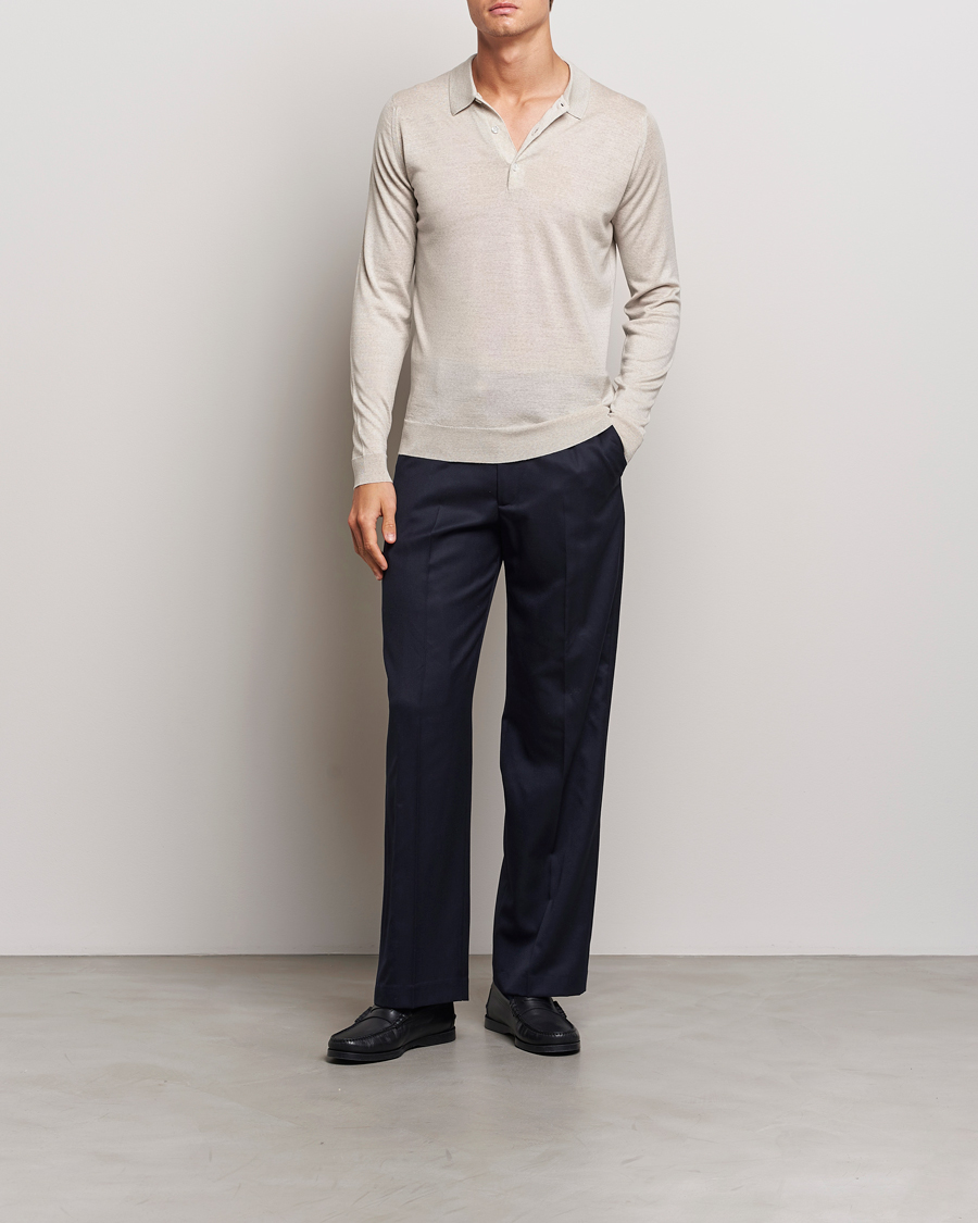 Herr | Tröjor | John Smedley | Belper Extra Fine Merino Polo Pullover Grey Fleece