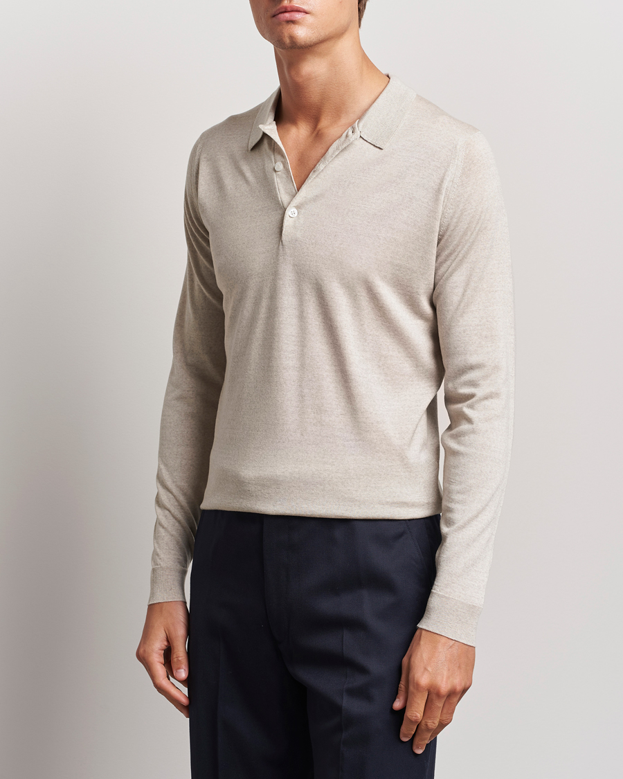 Herr | Tröjor | John Smedley | Belper Extra Fine Merino Polo Pullover Grey Fleece