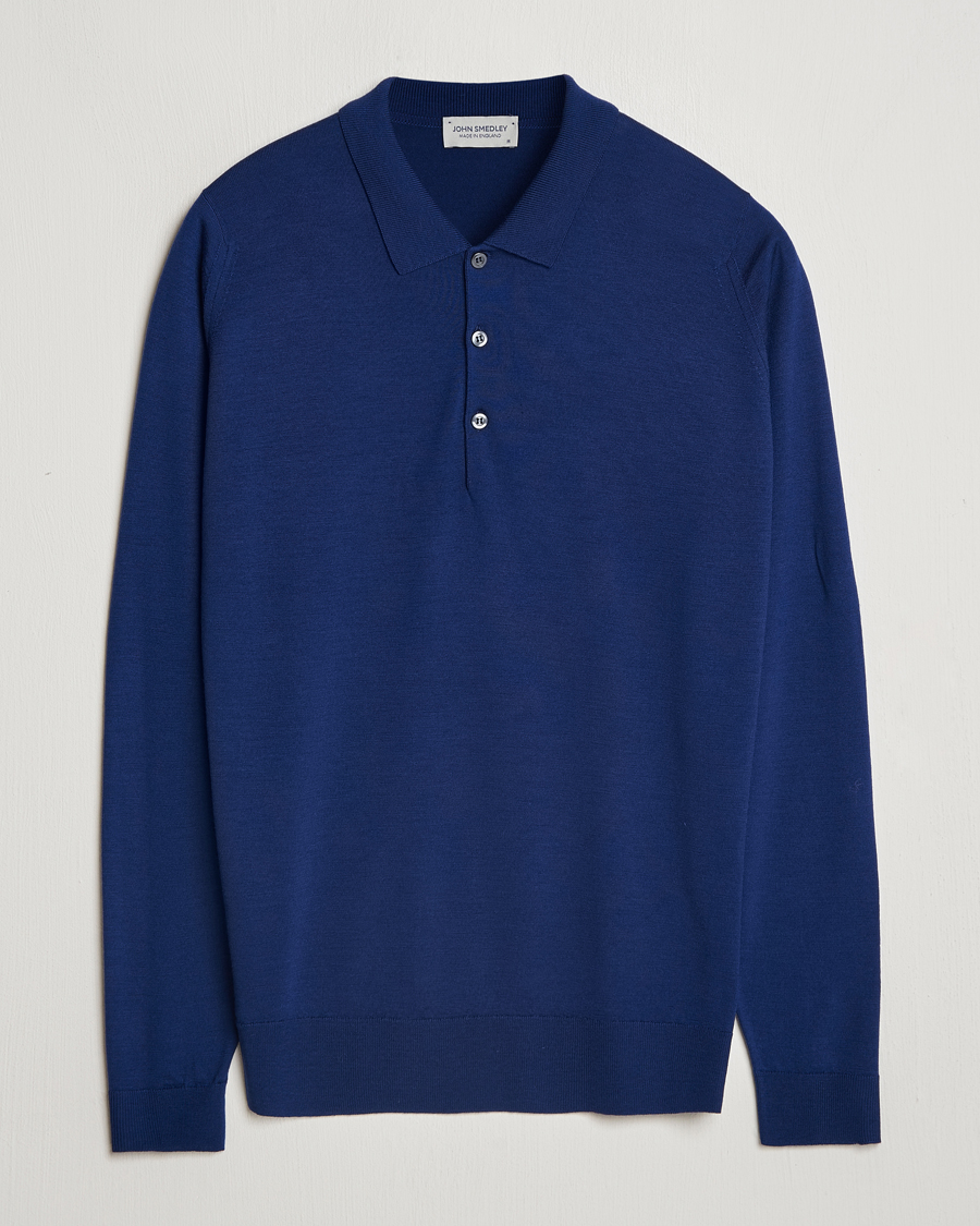 Herr | Tröjor | John Smedley | Belper Extra Fine Merino Polo Pullover Ink Blue
