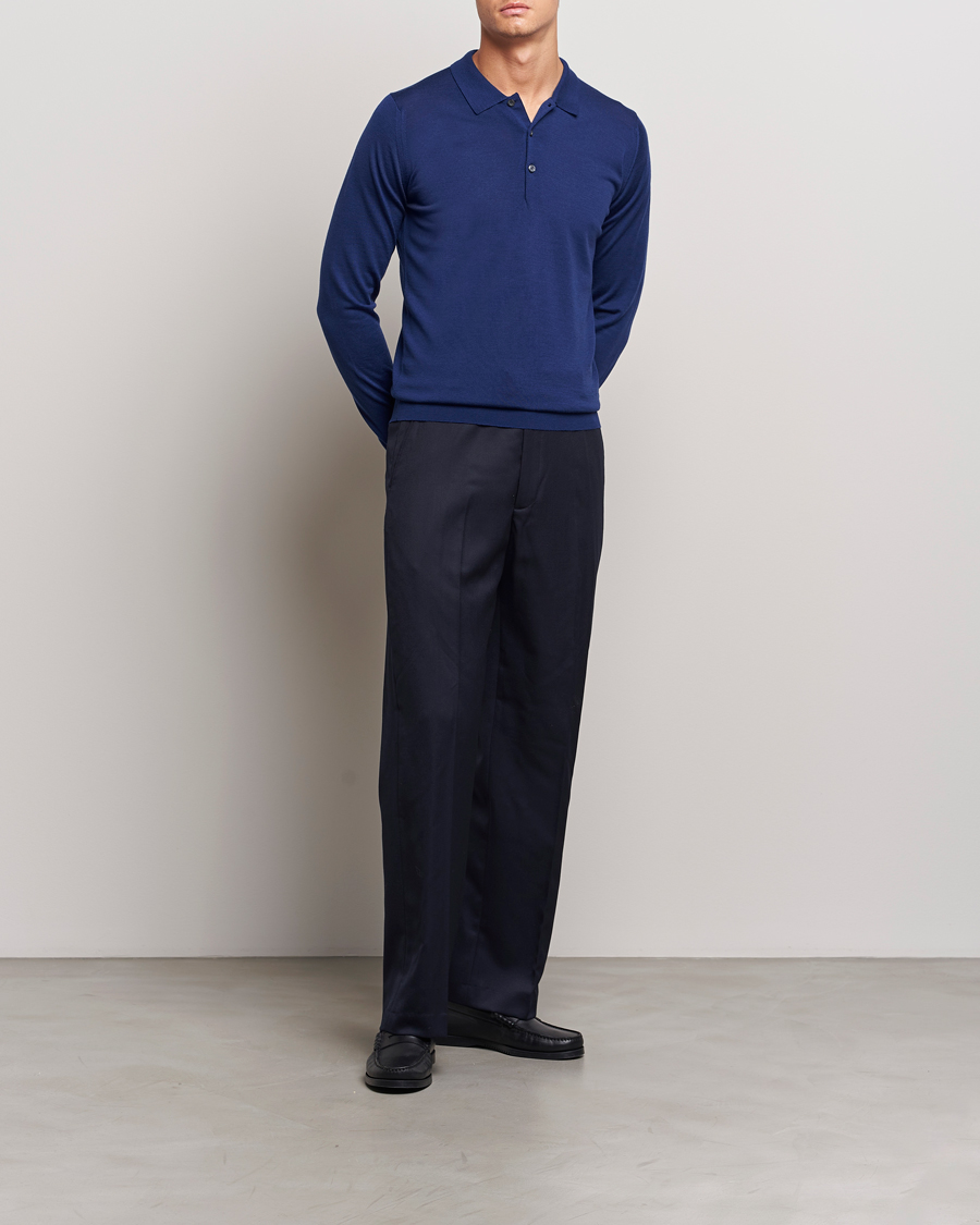 Herr | Tröjor | John Smedley | Belper Extra Fine Merino Polo Pullover Ink Blue