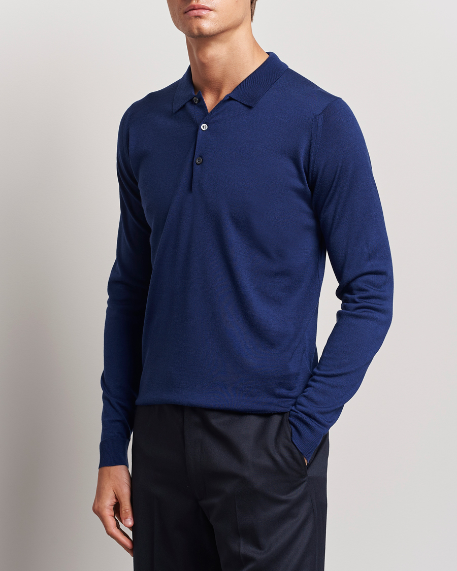 Herr | Senast inkommet | John Smedley | Belper Extra Fine Merino Polo Pullover Ink Blue