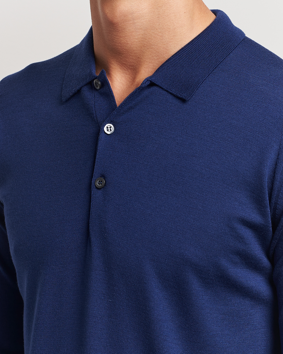 Herr | Tröjor | John Smedley | Belper Extra Fine Merino Polo Pullover Ink Blue
