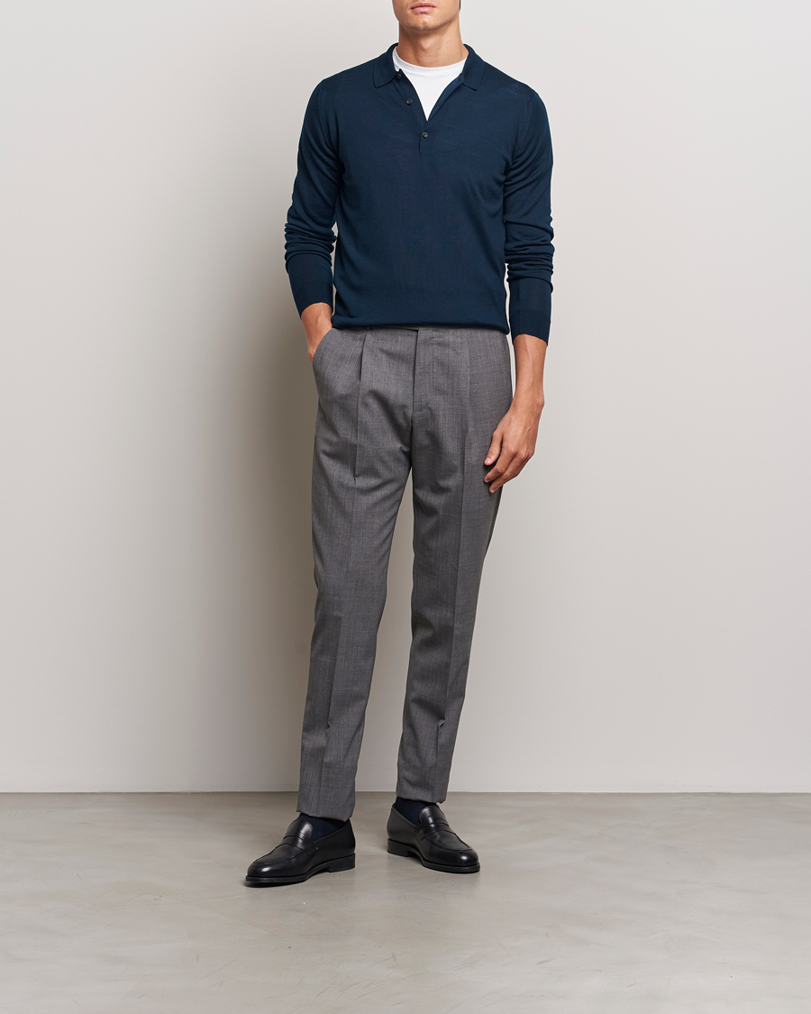 Herr | Tröjor | John Smedley | Belper Extra Fine Merino Polo Pullover Orion Green