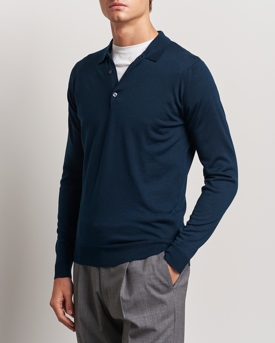 Herr | Stickade pikéer | John Smedley | Belper Extra Fine Merino Polo Pullover Orion Green