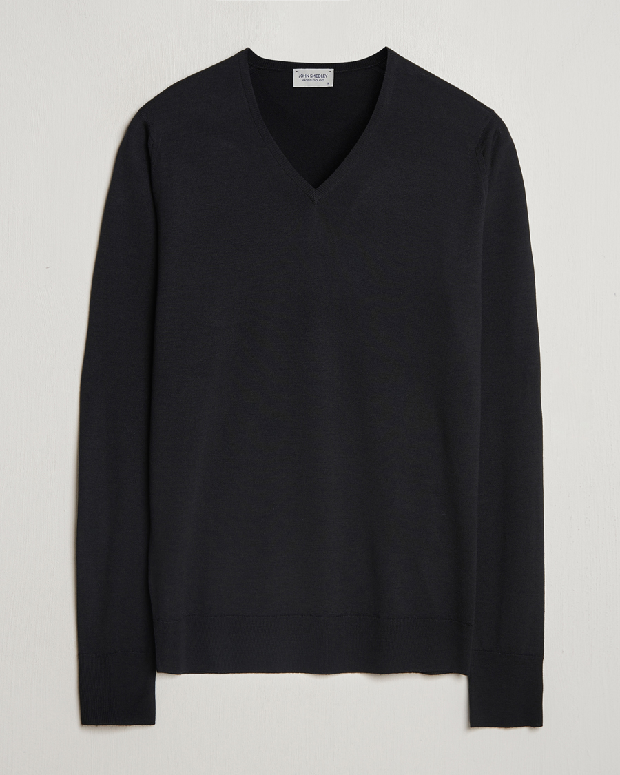 Herr | Tröjor | John Smedley | Bobby Extra Fine Merino V-Neck Pullover Black