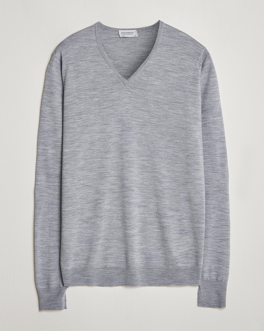 Herr | Tröjor | John Smedley | Bobby Extra Fine Merino V-Neck Pullover Silver Grey