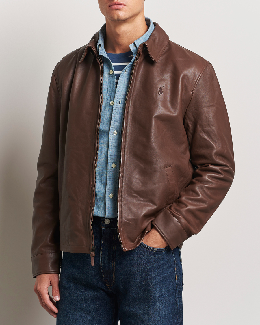 Herr | Jackor | Polo Ralph Lauren | Maxwell Windbreaker Leather Jacket Bison Brown