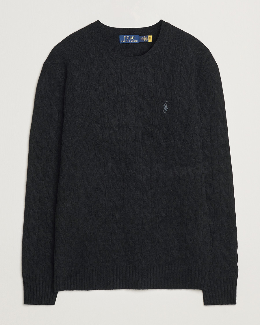 Herr | Tröjor | Polo Ralph Lauren | Wool/Cashmere Cable Crew Neck Polo Black