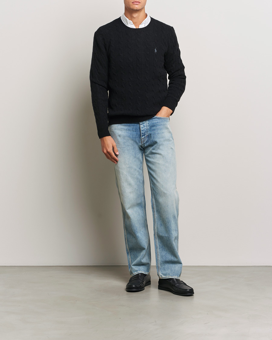 Herr | Tröjor | Polo Ralph Lauren | Wool/Cashmere Cable Crew Neck Polo Black